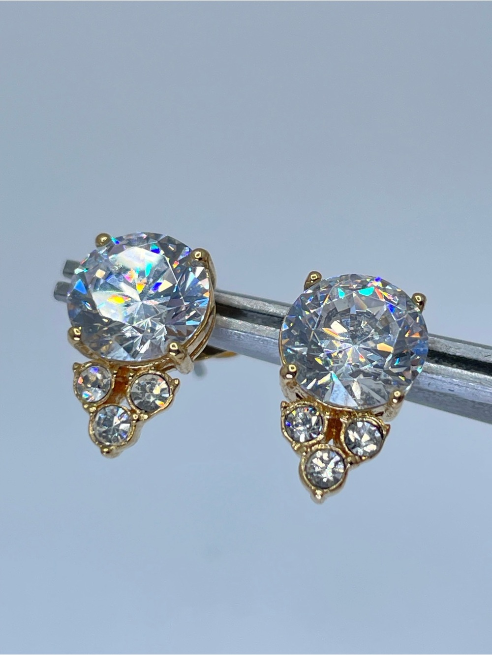 Napier Gold Diamond White CZ Crystal Stud Earrings Glam Sparkly Elegant